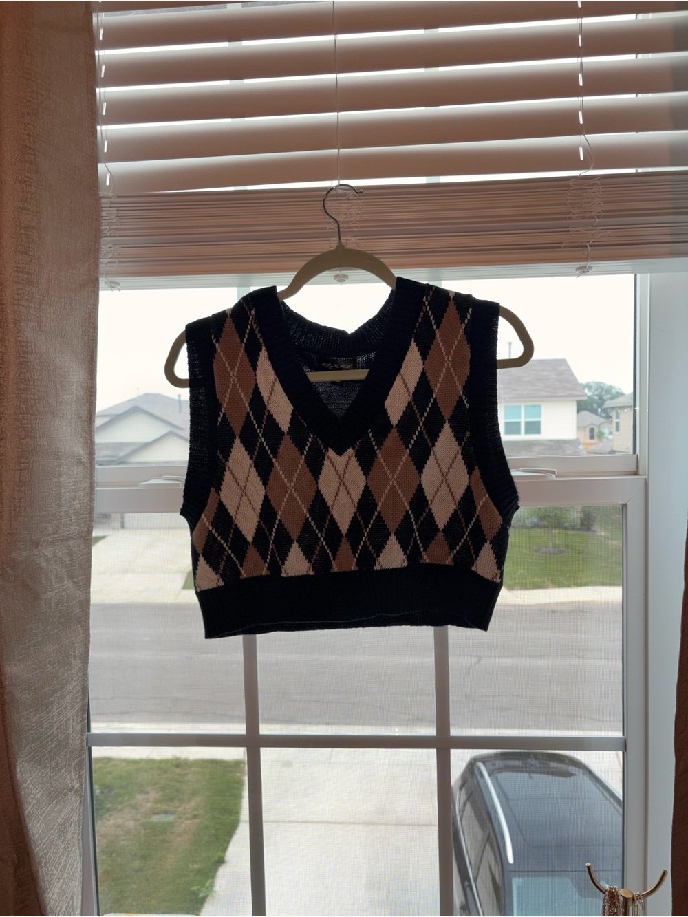 Say What? Black and Brown Argyle Cropped Sweater Vest